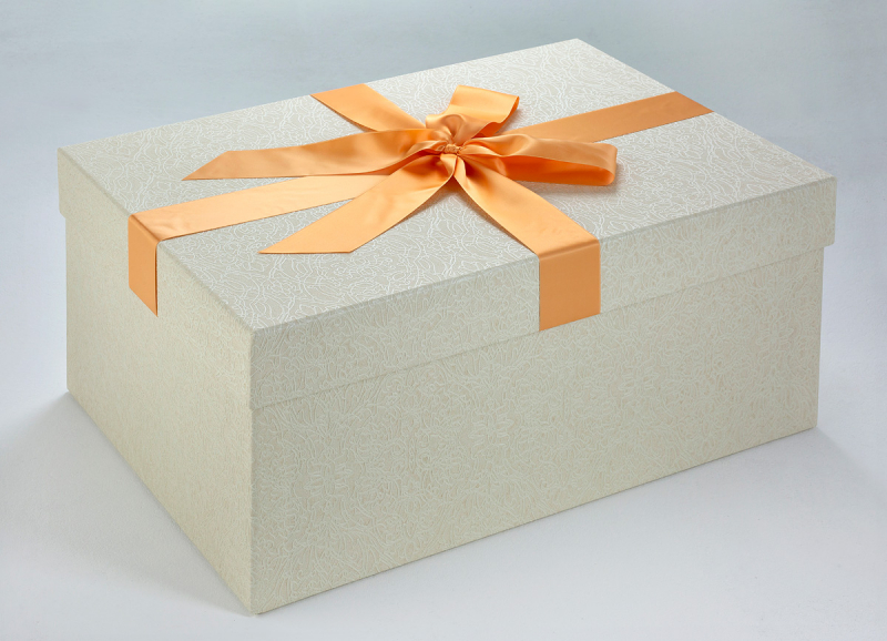 Die Brautkleidbox Apricot Labyrinth passt wunderbar zu jedem Hochzeitskleid.